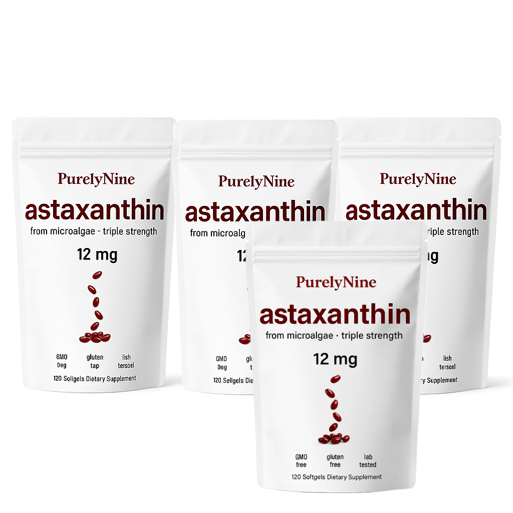 PurelyNine Astaxanthin 12mg Triple Strength Softgels – Natural Antioxidant for Skin, Eyes & Wellness