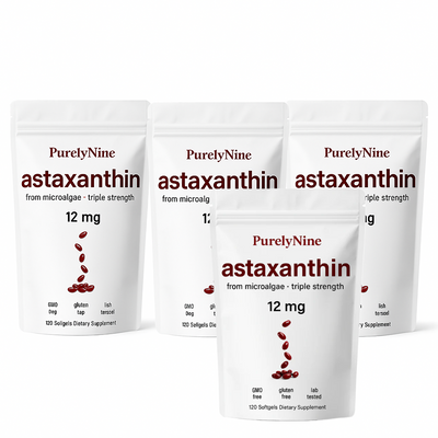 PurelyNine Astaxanthin 12mg Triple Strength Softgels – Natural Antioxidant for Skin, Eyes & Wellness