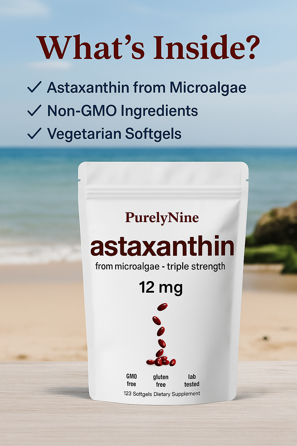 PurelyNine Astaxanthin 12mg Triple Strength Softgels – Natural Antioxidant for Skin, Eyes & Wellness