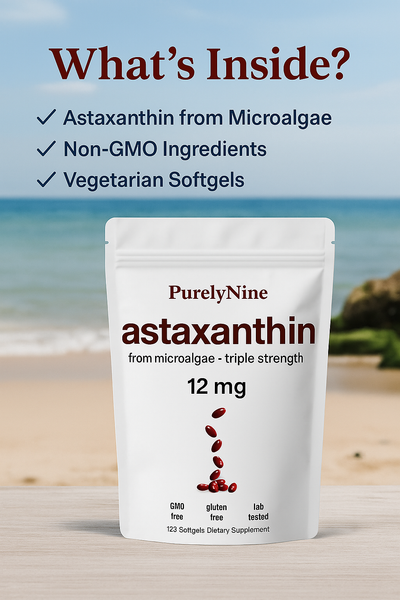 PurelyNine Astaxanthin 12mg Triple Strength Softgels – Natural Antioxidant for Skin, Eyes & Wellness