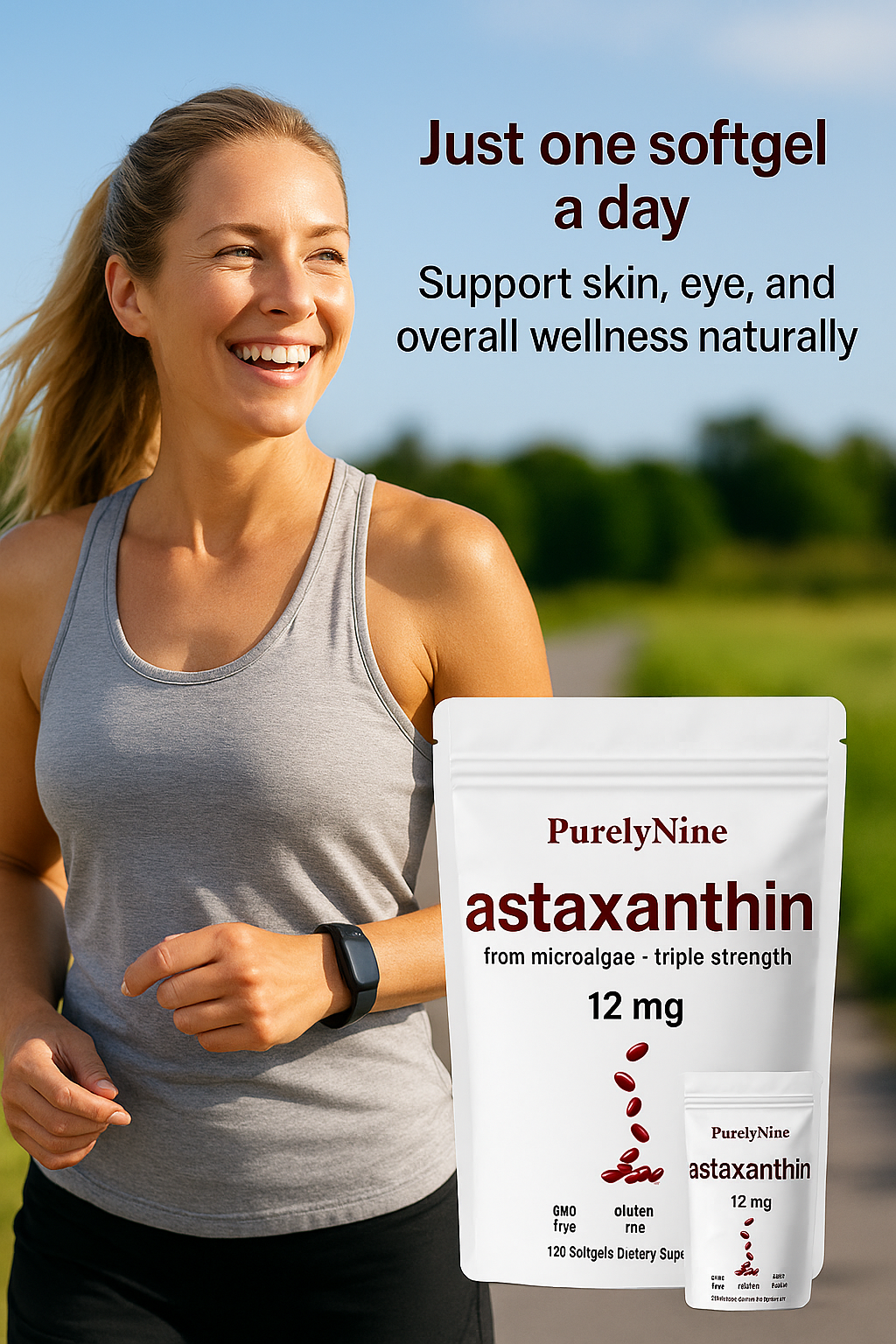 PurelyNine Astaxanthin 12mg Triple Strength Softgels – Natural Antioxidant for Skin, Eyes & Wellness
