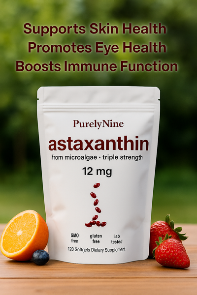 PurelyNine Astaxanthin 12mg Triple Strength Softgels – Natural Antioxidant for Skin, Eyes & Wellness