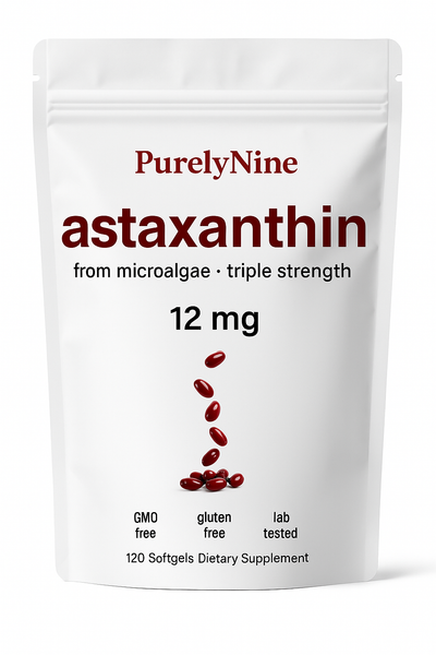 PurelyNine Astaxanthin 12mg Triple Strength Softgels – Natural Antioxidant for Skin, Eyes & Wellness
